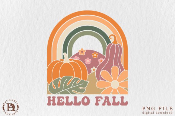 Download Hello Fall Boho Rainbow Retro Pumpkin - Retro Collection