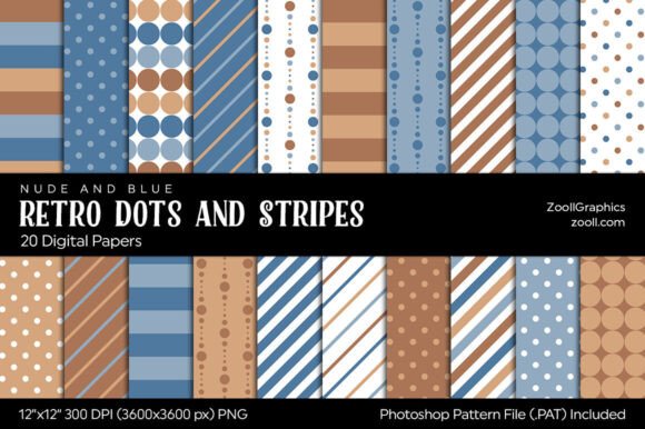 Download Retro Dots and Stripes Digital Papers - Retro Collection