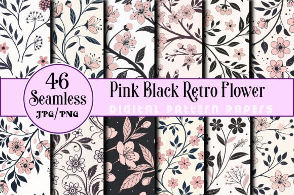 Download Seamless Pink Black Retro Flower Pattern - Retro Collection