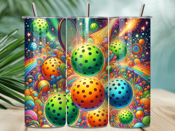 Download Retro Neon Pickleball Pattern Tumbler - Retro Collection