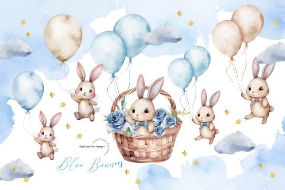 Download Bunnies Blue &amp; Gold Balloon Clipart - Bunnies Collection