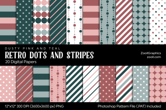 Download Retro Dots and Stripes Digital Papers - Retro Collection