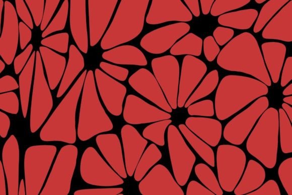 Download Black and Red Retro Flower Pattern - Retro Collection