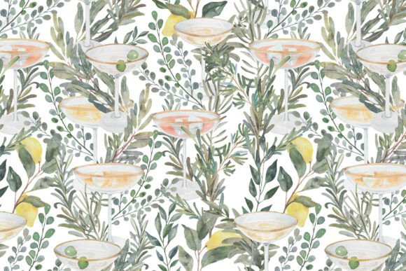 Download Cocktails &amp; Herbs Watercolor PNG Pattern - Png pattern Collection