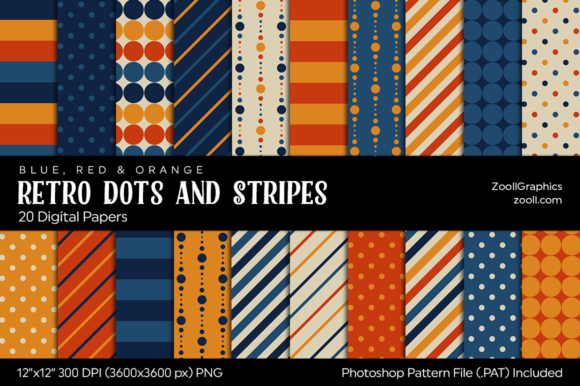Download Retro Dots &amp; Stripes Digital Papers - Retro Collection