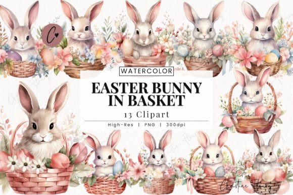 Download Easter Bunnies in Baskets Clipart - Bunnies Collection