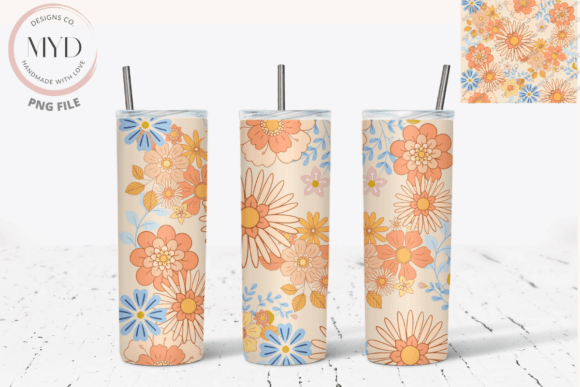 Download Retro Flower Pattern Sublimation Tumbler - Retro Collection