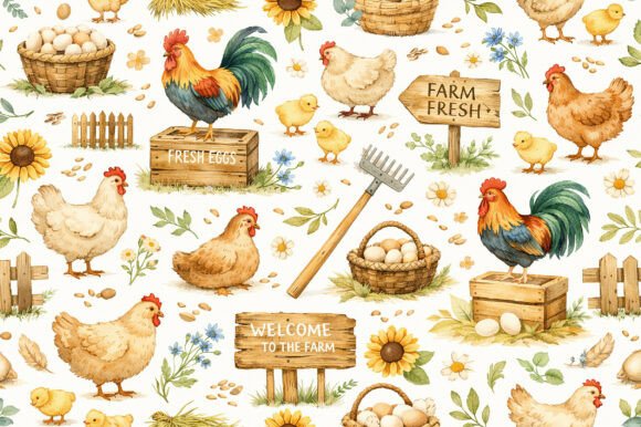 Download Farm Chicken &amp; Eggs Seamless PNG Pattern - Png pattern Collection
